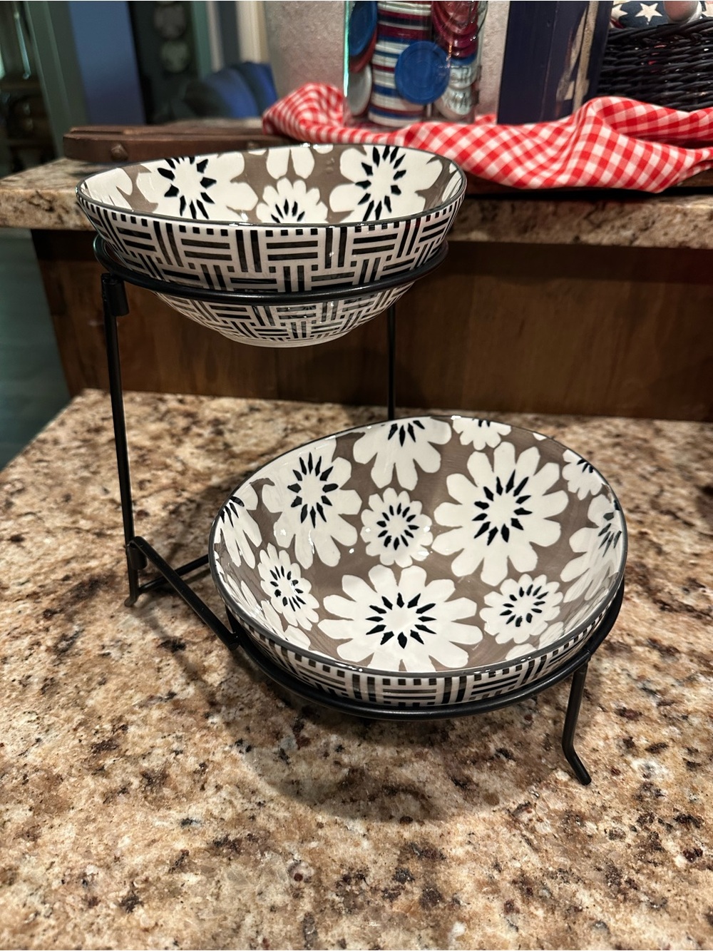 Certified International White and Black Ceramic Bowl with Geometric Rim